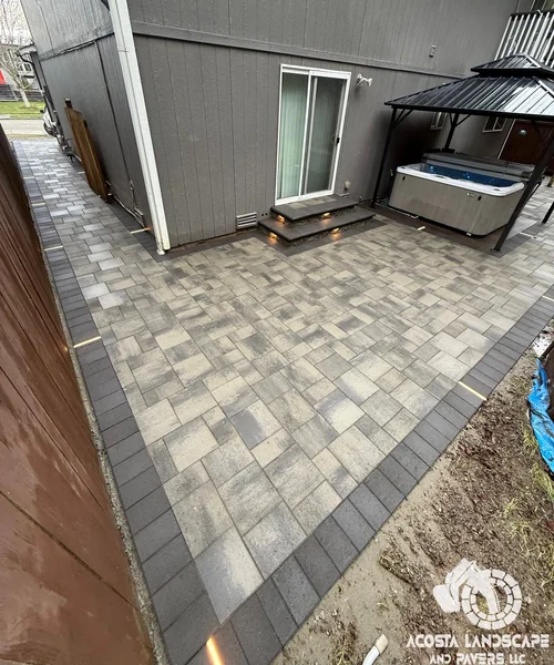 Custom Paver Patio & Pathway with Architectural Landscape Lighting